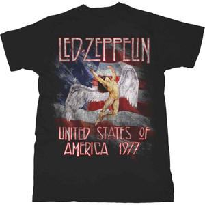 Led Zeppelin Unisex T-Shirt: Stars N' Stripes USA '77. (Black) Led Zeppelin Unisex T-Shirt: Stars N' Stripes USA '77. (Black)