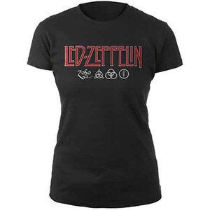Led Zeppelin Ladies T-Shirt: Logo & Symbols (Black) Led Zeppelin Ladies T-Shirt: Logo & Symbols (Black)
