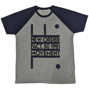 New Order Unisex Raglan T-Shirt: Movement (Grey & Navy Blue) New Order Unisex Raglan T-Shirt: Movement (Grey & Navy Blue)