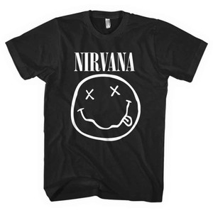 Nirvana Unisex T-Shirt: White Happy Face (Black) Nirvana Unisex T-Shirt: White Happy Face (Black)