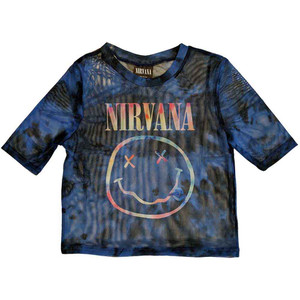 Nirvana Ladies Crop Top: Pastel Happy Face (Blue) (Mesh) Nirvana Ladies Crop Top: Pastel Happy Face (Blue) (Mesh)