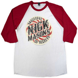 Nick Mason's Saucerful of Secrets Unisex Raglan T-Shirt: Spiral (Red & White) (Ex-Tour) Nick Mason's Saucerful of Secrets Unisex Raglan T-Shirt: Spiral (Red & White) (Ex-Tour)