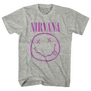 Nirvana Unisex T-Shirt: Purple Happy Face (Grey) Nirvana Unisex T-Shirt: Purple Happy Face (Grey)
