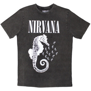 Nirvana Unisex Stone Wash T-Shirt: Seahorse & Logo Mono (Charcoal Grey) Nirvana Unisex Stone Wash T-Shirt: Seahorse & Logo Mono (Charcoal Grey)