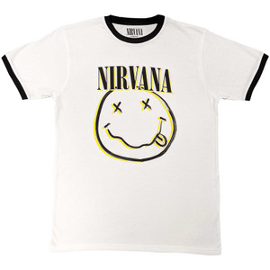 Nirvana Unisex Ringer T-Shirt: Double Happy Face (White) Nirvana Unisex Ringer T-Shirt: Double Happy Face (White)
