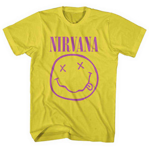 Nirvana Unisex T-Shirt: Purple Happy Face (Yellow) Nirvana Unisex T-Shirt: Purple Happy Face (Yellow)