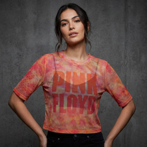 Pink Floyd Ladies Mesh Crop Top: Stacked Logo (Pink)