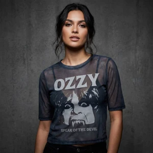 Ozzy Osbourne Ladies Mesh Crop Top: Speak Of The Devil (Navy Blue)