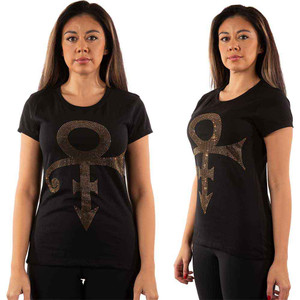 Prince Ladies T-Shirt: Gold Symbol (Black) (Embellished) Prince Ladies T-Shirt: Gold Symbol (Black) (Embellished)