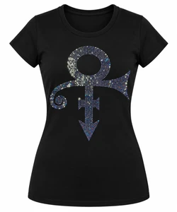 Prince Ladies T-Shirt: Purple Symbol (Black) (Embellished)