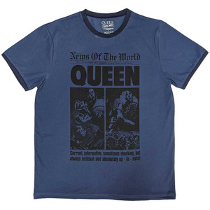 Queen Unisex Ringer T-Shirt: News of the World 40th Front Page (Denim Blue) Queen Unisex Ringer T-Shirt: News of the World 40th Front Page (Denim Blue)