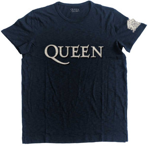 Queen Unisex T-Shirt: Logo & Crest Applique (Navy Blue) (Embellished) Queen Unisex T-Shirt: Logo & Crest Applique (Navy Blue) (Embellished)