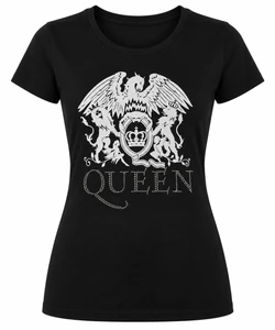 Queen Ladies T-Shirt: Logo (Black) (Embellished)