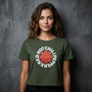 Red Hot Chili Peppers Ladies Crop Top: Classic Asterisk (Green)