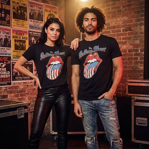 The Rolling Stones Unisex T-Shirt: USA Tongue (Black) (Embellished)