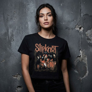 Slipknot Ladies Crop Top: Band Frame (Black) (Back Print)