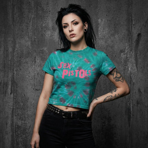 The Sex Pistols Ladies Crop Top: Logo (Green) (Wash Collection)