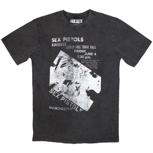 The Sex Pistols Unisex Stone Wash T-Shirt: Manchester Flyer (Charcoal Grey) The Sex Pistols Unisex Stone Wash T-Shirt: Manchester Flyer (Charcoal Grey)