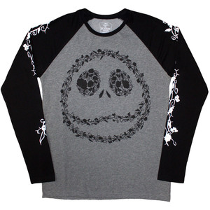 The Nightmare Before Christmas Unisex Raglan T-Shirt: Floral Jack (Black & Grey) (Embellished) The Nightmare Before Christmas Unisex Raglan T-Shirt: Floral Jack (Black & Grey) (Embellished)