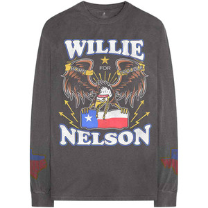 Willie Nelson Unisex Long Sleeve T-Shirt: Texan Pride (Charcoal Grey) (Sleeve Print) Willie Nelson Unisex Long Sleeve T-Shirt: Texan Pride (Charcoal Grey) (Sleeve Print)