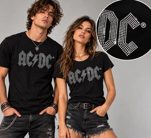 AC/DC Unisex T-Shirt: Logo (Black) (Embellished)