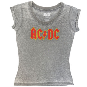 AC/DC Ladies Burnout T-Shirt: Logo (Charcoal Grey)