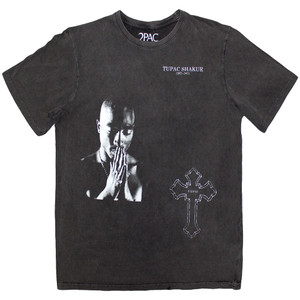 Tupac Unisex Stone Wash T-Shirt: Photo Cross (Charcoal Grey) Tupac Unisex Stone Wash T-Shirt: Photo Cross (Charcoal Grey)