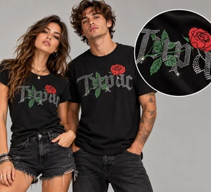 Tupac Unisex T-Shirt: Rose Logo (Black) (Embellished)