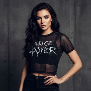 Alice Cooper Ladies Mesh Crop Top: Dripping Logo (Black)