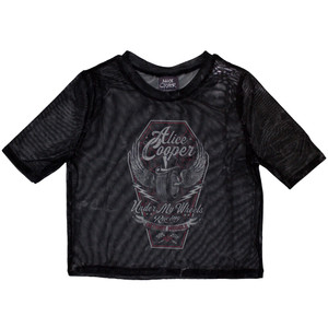 Alice Cooper Ladies Crop Top: Under My Wheels (Black) (Mesh) Alice Cooper Ladies Crop Top: Under My Wheels (Black) (Mesh)