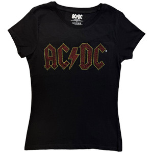 AC/DC Ladies T-Shirt: Full Colour Logo (Black) (Embellished)