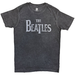 The Beatles Unisex T-Shirt: Drop T Logo Snow Wash (Charcoal Grey) (Wash Collection)