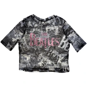 The Beatles Ladies Crop Top: All-Over-Print & Drop T Logo (White) (Mesh)