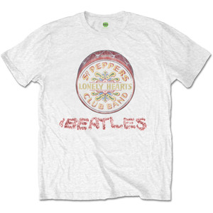 The Beatles Unisex T-Shirt: Flowers Logo & Drum (White) The Beatles Unisex T-Shirt: Flowers Logo & Drum (White)
