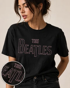 The Beatles Unisex T-Shirt: Drop T Embroidered (Black) (Embellished)