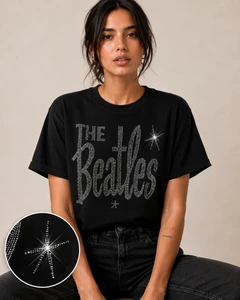 The Beatles Unisex T-Shirt: Retro Logo Crystals (Black) (Embellished)