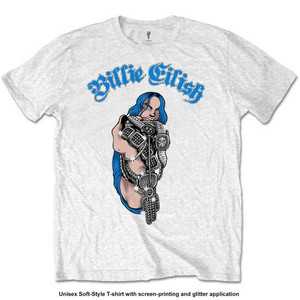Billie Eilish Kids T-Shirt: Bling Glitter Print (White) (Embellished) Billie Eilish Kids T-Shirt: Bling Glitter Print (White) (Embellished)
