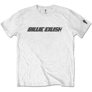 Billie Eilish Unisex T-Shirt: Black Racer Logo (White) (Sleeve Print) Billie Eilish Unisex T-Shirt: Black Racer Logo (White) (Sleeve Print)
