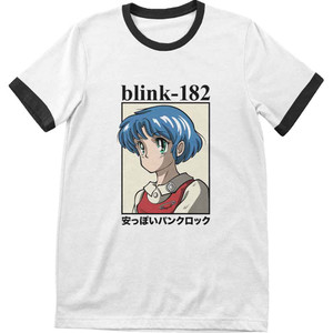 Blink-182 Unisex Ringer T-Shirt: Anime (Black & White) Blink-182 Unisex Ringer T-Shirt: Anime (Black & White)