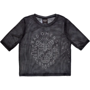 Bad Omens Ladies Crop Top: Moth Skull (Charcoal Grey) (Mesh)