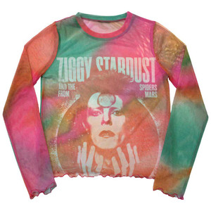 David Bowie Ladies Long Sleeve Crop Top: Ziggy v2 (Orange) (Mesh) David Bowie Ladies Long Sleeve Crop Top: Ziggy v2 (Orange) (Mesh)