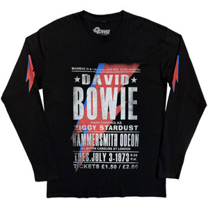 David Bowie Unisex Long Sleeve T-Shirt: Hammersmith Odeon (Black) (Sleeve Print)