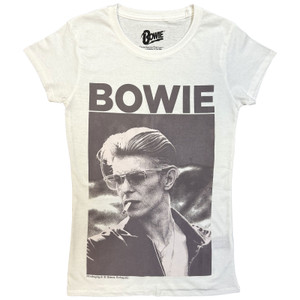 David Bowie Ladies Retail Pack T-Shirt: Smoking (White)