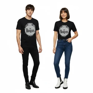 The Beatles Unisex T-Shirt: Drum Black Caviar (Black) (Embellished)