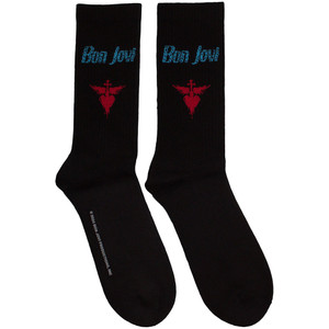Bon Jovi Unisex Terry Socks: Dagger Heart Blue Logo (Black) (UK Size 7 - 11) Bon Jovi Unisex Terry Socks: Dagger Heart Blue Logo (Black) (UK Size 7 - 11)