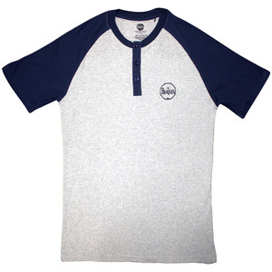 The Beatles Unisex Raglan T-Shirt: Mini Drum Logo (Grey & Navy Blue) (3 Button Collar) The Beatles Unisex Raglan T-Shirt: Mini Drum Logo (Grey & Navy Blue) (3 Button Collar)