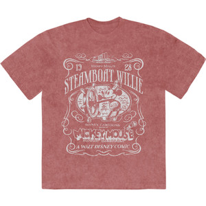Disney Unisex Stone Wash T-Shirt: MM Steamboat Willie (Kashmir Red) Disney Unisex Stone Wash T-Shirt: MM Steamboat Willie (Kashmir Red)