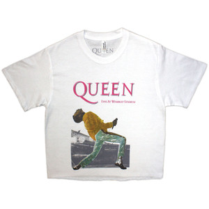 Queen Ladies Crop Top: Wembley Stadium Magenta Logo (White) Queen Ladies Crop Top: Wembley Stadium Magenta Logo (White)