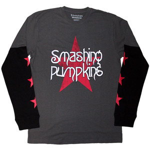 The Smashing Pumpkins Unisex Layered Long Sleeve T-Shirt: Star Logo (Charcoal Grey & Black) (Sleeve Print) The Smashing Pumpkins Unisex Layered Long Sleeve T-Shirt: Star Logo (Charcoal Grey & Black) (Sleeve Print)