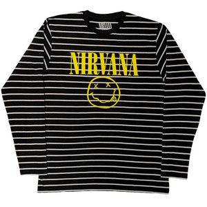 Nirvana Unisex Sweatshirt: Yellow Happy Face Striped (Black & White) Nirvana Unisex Sweatshirt: Yellow Happy Face Striped (Black & White)